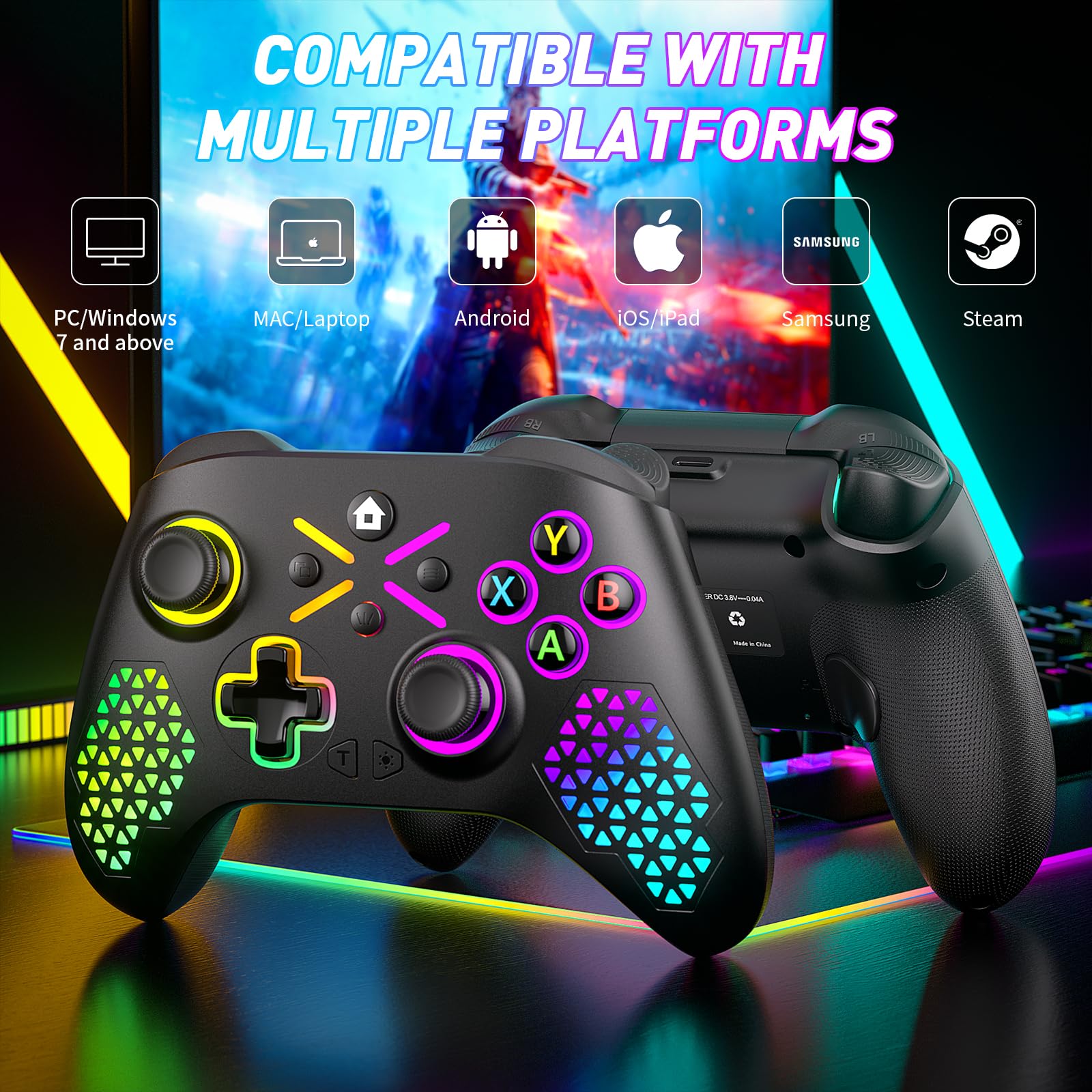 Gamrombo Wireless Gaming Controller Replacement for Xbox One, Xbox Series X|S, Xbox One S|X Controller with Hall Triggers, Hall Joysticks, Adjust RGB Light, Marco, Turbo, Audio Jack - Flex Gamingproduct_type