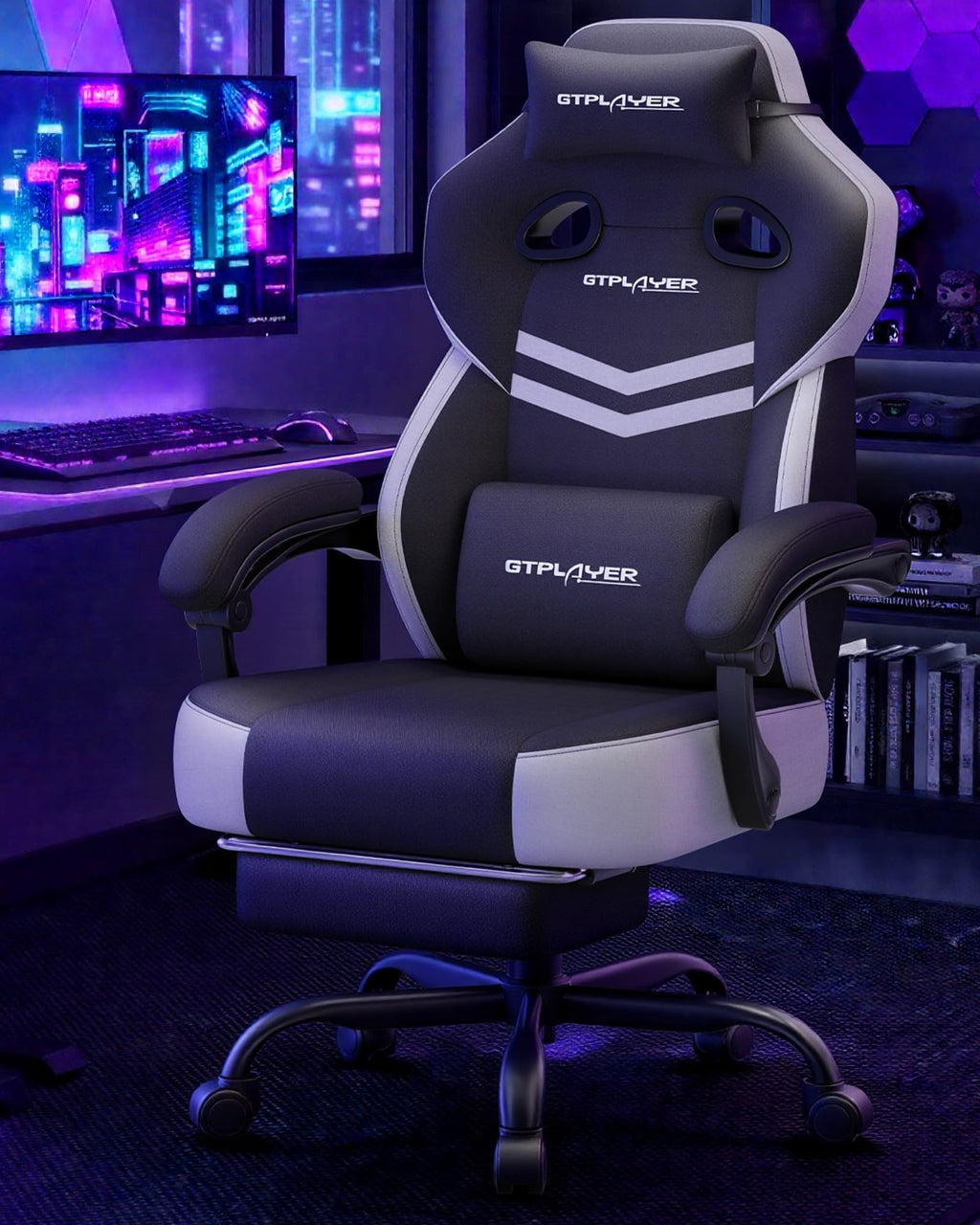 GTPLAYER Big & Tall Gaming Chair, 90°-155° Adjustable Reclining Office Seat with Footrest, Ergonomic Comfy Computer Desk Chair for Adults, Home Office Gaming Study Use, Black - Flex Gamingproduct_type