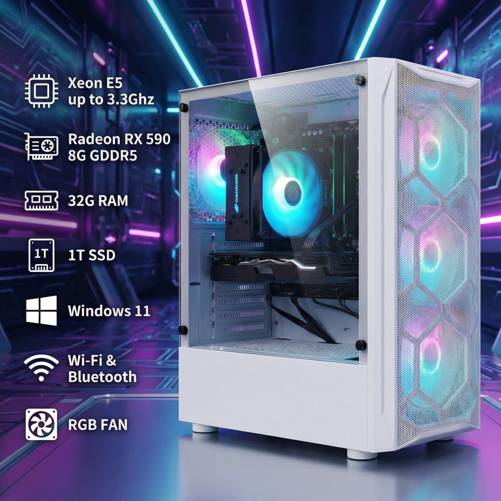 STGAubron Gaming PC Computer Desktop, GeForce GTX 1660 Ti 6G, Intel Core I7 up to 3.9GHz, 16G RAM, 512G SSD, WiFi 6, BT 5.0, RGB Fan x 4, Windows 11 Home,White - Flex Gamingproduct_type