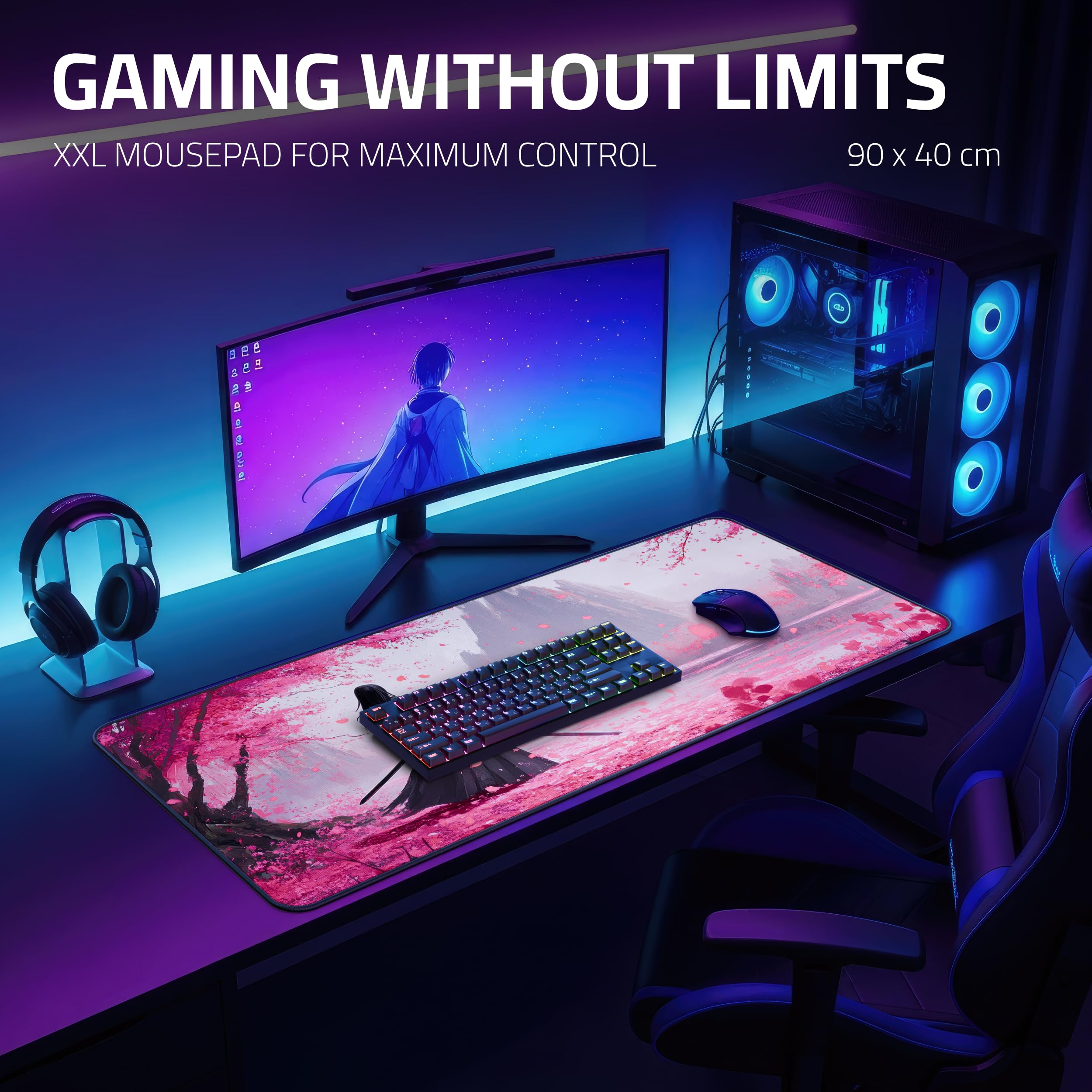 XXL Anime Gaming Mouse Pad 35.4 x 15.7 inch - Water-Resistant & Stitched Edges - Large XL Mousepad for Desk - Gamer Accessories Big Full Deskpad Mat Game Mousepads Deskmat - Flex Gamingproduct_type