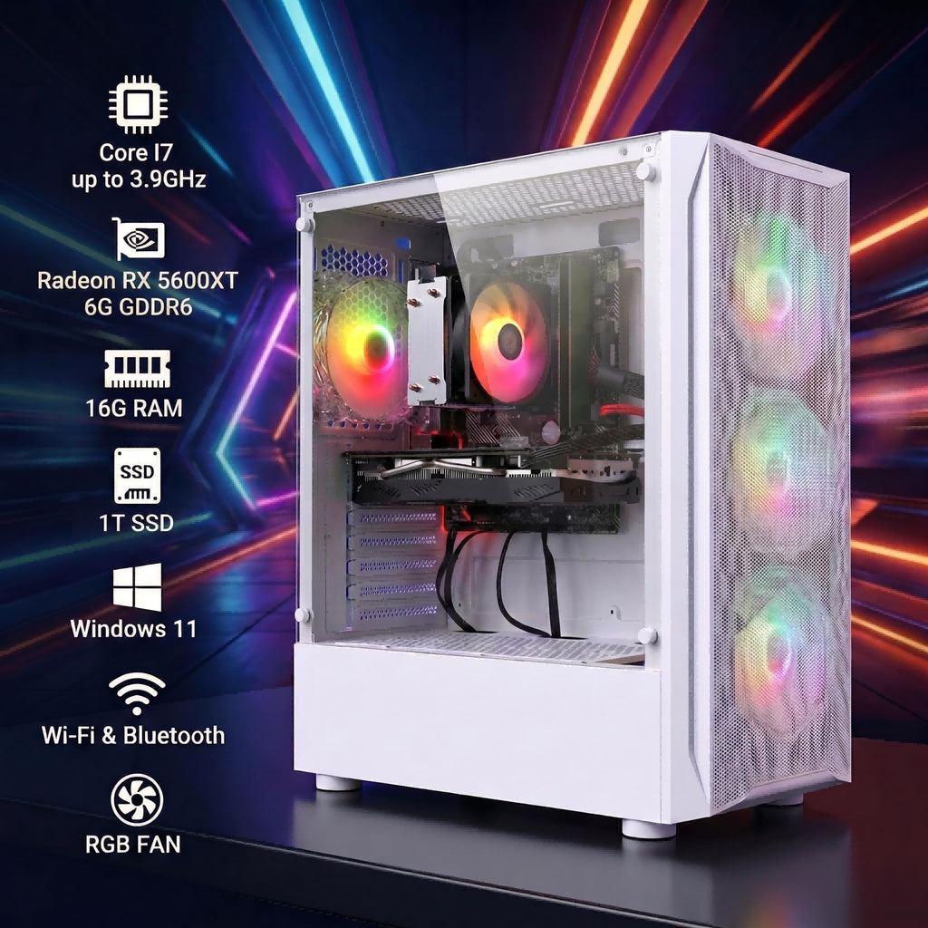 STGAubron Gaming PC Desktop Computer, Intel Core i7 up to 3.9GHz, Radeon RX 580 8G, 16G RAM, 512G SSD, WiFi 6, BT 5.0, RGB Fan x4, Windows 11 Home - Flex Gamingproduct_type