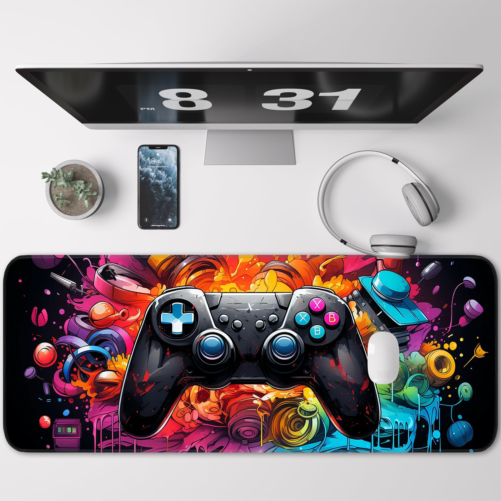 Japanese Dark Red Moon Gaming Mouse Pad, Extended Mouse Pad with Non-Slip Base, Full Keyboard Pad with Stitched Edges, Large Desk Pad for Gaming, Office, Home 31.5 x 11.8 Inch - Flex Gamingproduct_type