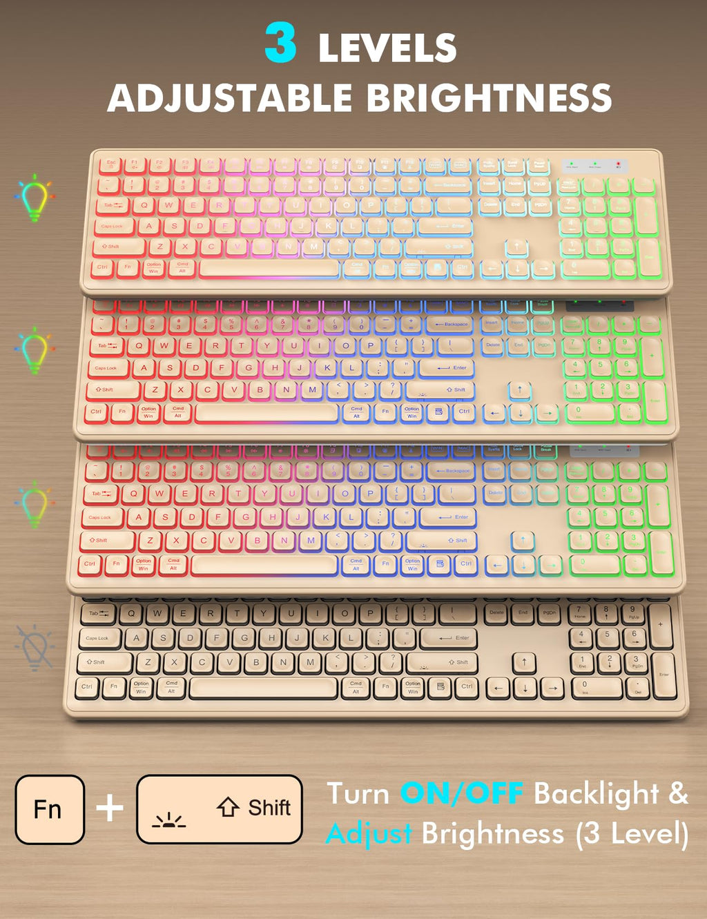 Wireless Keyboard and Mouse Combo, RGB Backlit, Rechargeable & Light Up Letters, Full-Size, Soft Typing, Sleep Mode, 2.4GHz Quiet Keyboard Set for Mac, Windows, Laptop, PC, Trueque KM42Pro (Black) - Flex Gamingproduct_type