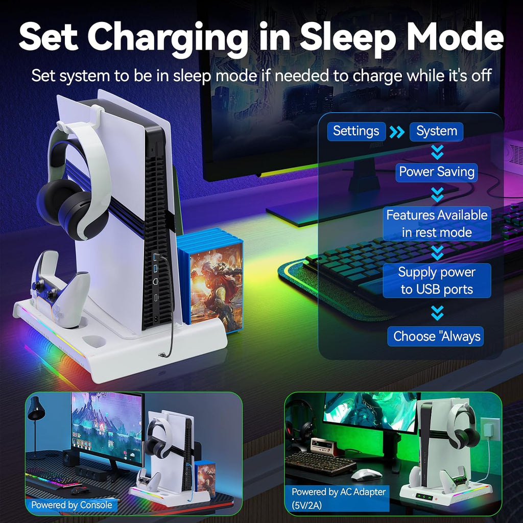 PS5 Controller Dual Charging Console Cooling Base, Cooling & Charging Station with RGB Lighting,Accessories with 3 Levels Cooling Fan, Headset Holder - Flex Gamingproduct_type