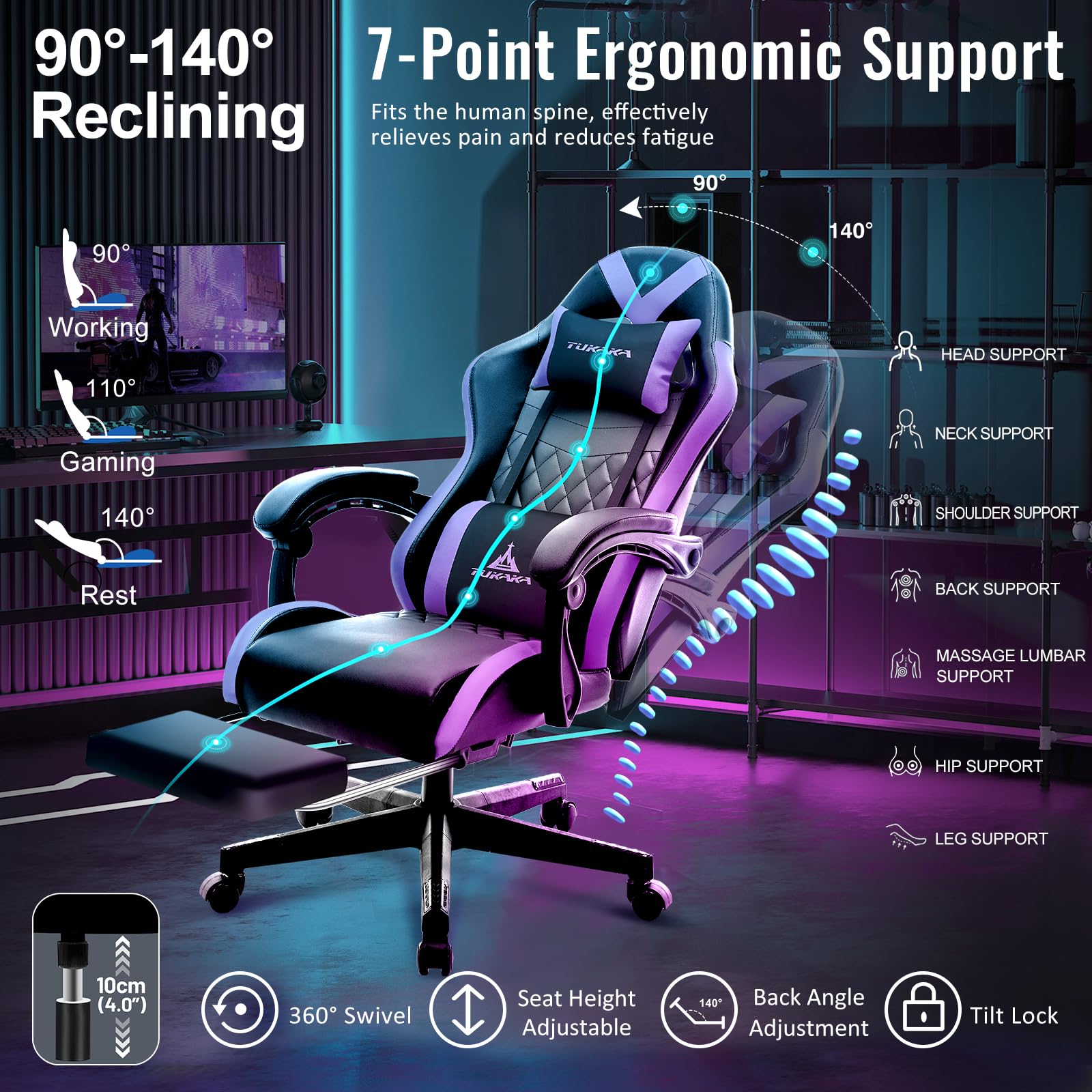 White Gaming Chair,Ergonomic Massage Office Desk Chair with Footrest | Pocket Spring Cushion,Reclining,Thick High Back,Headrest and Lumbar Support,Adjustable Leather Computer Chair Gamer Chair - Flex Gamingproduct_type