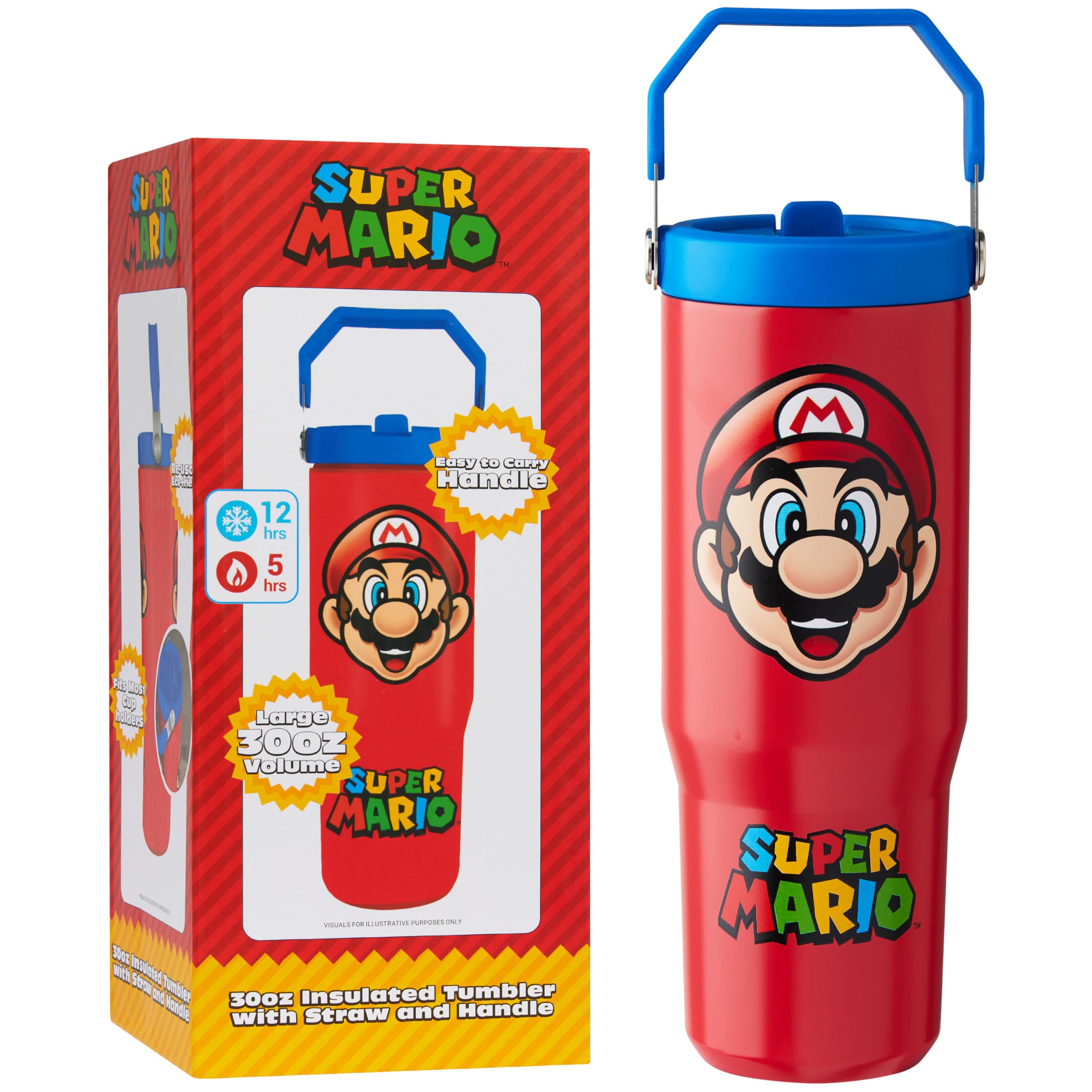 Get Trend Super Mario Tumbler Stainless Steel with Straw 30oz Kids Teens Insulated Cup with Lid Travel Mug Cups for School Sports Gifts for Kids (Red Super Mario) - Flex Gamingproduct_type