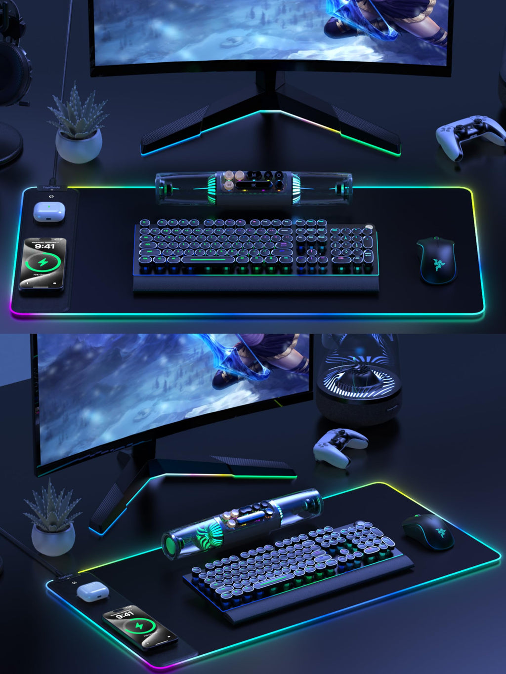 TopMade Wireless Charging RGB Mouse Pad, Waterproof Gaming Desk Mat with 4 Light Modes & 11 RGB Colors, 31.5"x15.75" XXL Large Desk Pad(Includes 20W PD Power Adapter & 6.56ft Woven Cable) - Flex Gamingproduct_type
