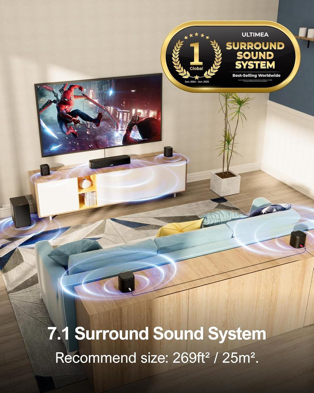 ULTIMEA 7.1ch Sound Bar with Subwoofer, 330W Peak Power, Virtual Surround Sound System for Smart TV, Home Theater Soundbar with 4 Surround Speakers, App Control, Opt/AUX/BT, Aura A40 (2026 Upgraded) - Flex Gamingproduct_type