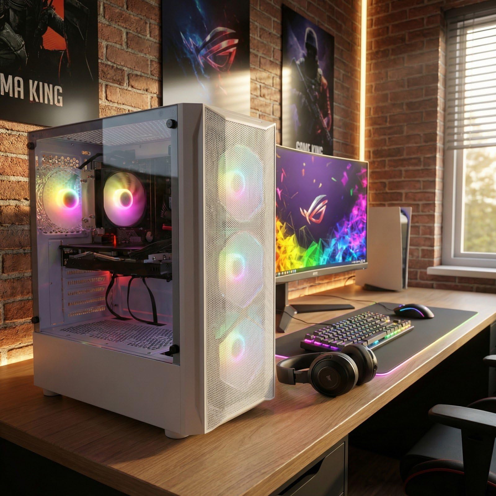 STGAubron Gaming PC Desktop Computer, Intel Core i7 up to 3.9GHz, Radeon RX 580 8G, 16G RAM, 512G SSD, WiFi 6, BT 5.0, RGB Fan x4, Windows 11 Home - Flex Gamingproduct_type