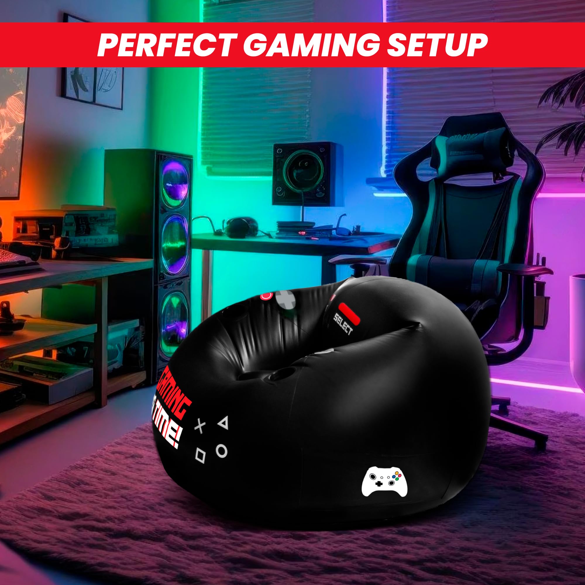 Inflatable Gaming Chair for Kids & Teens with Cup Holders and Side Pocket - This Air Gaming Bean Bag Chairs for kids is The Perfect Furniture for Gamer Room Decor - Perfect Gaming Stuff for boys 4-12 - Flex Gamingproduct_type