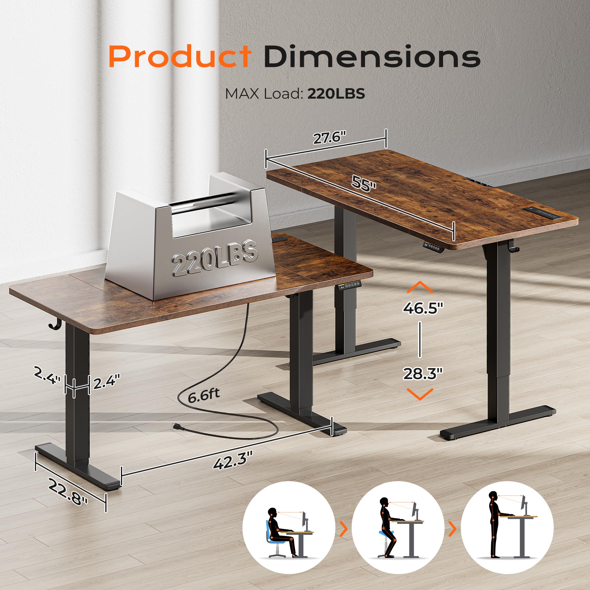 Huuger 55 x 28 Large Electric Standing Desk, Height Adjustable Computer Desk, 27.6" Deep Desktop, Stand up Gaming Office Table with 2 Hooks, 3 Preset Heights, for Home Office, Black - Flex Gamingproduct_type