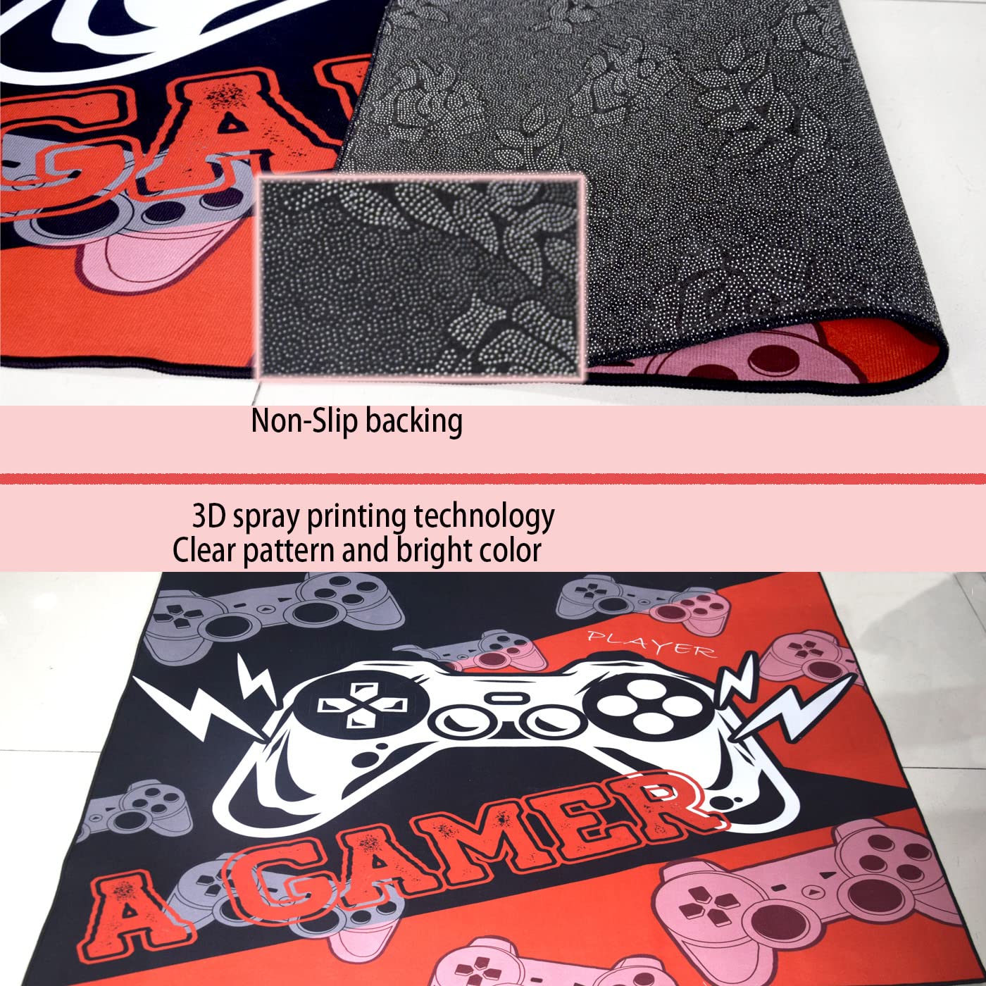 Sunnycitron Gaming Area Rugs Gamer Player Rug for Boys Room Decor Teens 3D Video Game Controller Mat for Bedroom Playroom Carpet Red (59"x39") - Flex Gamingproduct_type