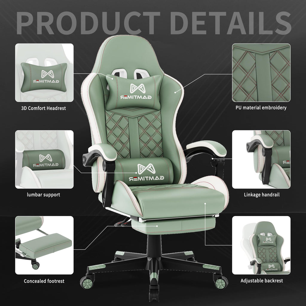 Gamtimer Gaming Chair, 400 LB Weight Capacity,with Pocket Spring Cushion | Ergonomic Backrest Office Chair,Leather, with Headrest and Lumbar Support, Footrest, Suitable for Adults(Blue) - Flex Gamingproduct_type