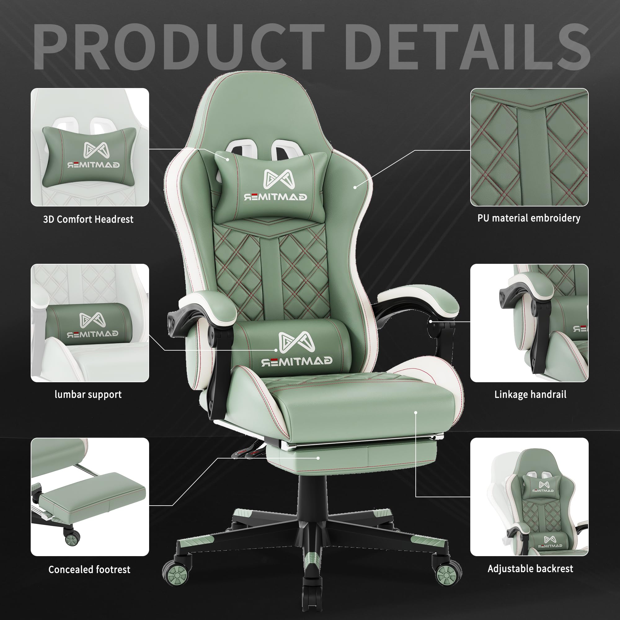 Gamtimer Gaming Chair, 400 LB Weight Capacity,with Pocket Spring Cushion | Ergonomic Backrest Office Chair,Leather, with Headrest and Lumbar Support, Footrest, Suitable for Adults(Blue) - Flex Gamingproduct_type