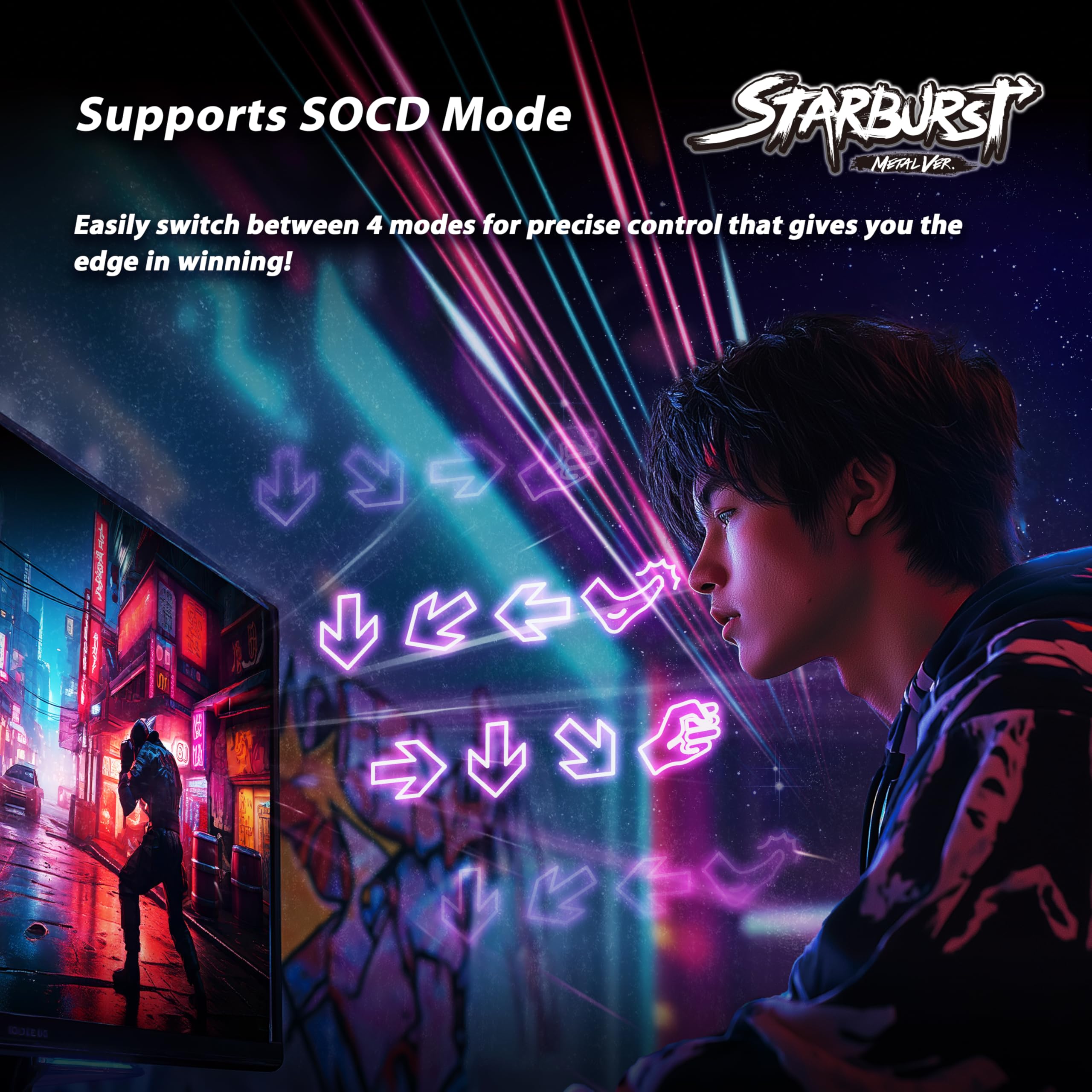 Brook Fighter Starburst Metal Ver. All-Button Arcade Controller for PS5, PS4, Xbox Series X|S, NS, NS2 & PC, Metal Side Handles, Hot-Swappable Switches, RGB Lighting, Officially Licensed (Black) - Flex Gamingproduct_type