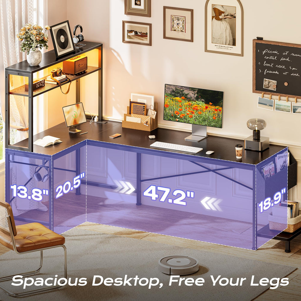 PRAISUN L Shaped Gaming Desk with LED Lights & Power Outlets, Reversible Computer Desk with Storage Shelves & Bag, Large Corner Home Office Desk with Pegboard for Work from Home, Black - Flex Gamingproduct_type