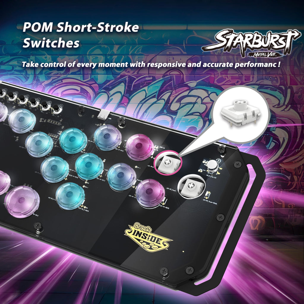 Brook Fighter Starburst Metal Ver. All-Button Arcade Controller for PS5, PS4, Xbox Series X|S, NS, NS2 & PC, Metal Side Handles, Hot-Swappable Switches, RGB Lighting, Officially Licensed (Black) - Flex Gamingproduct_type