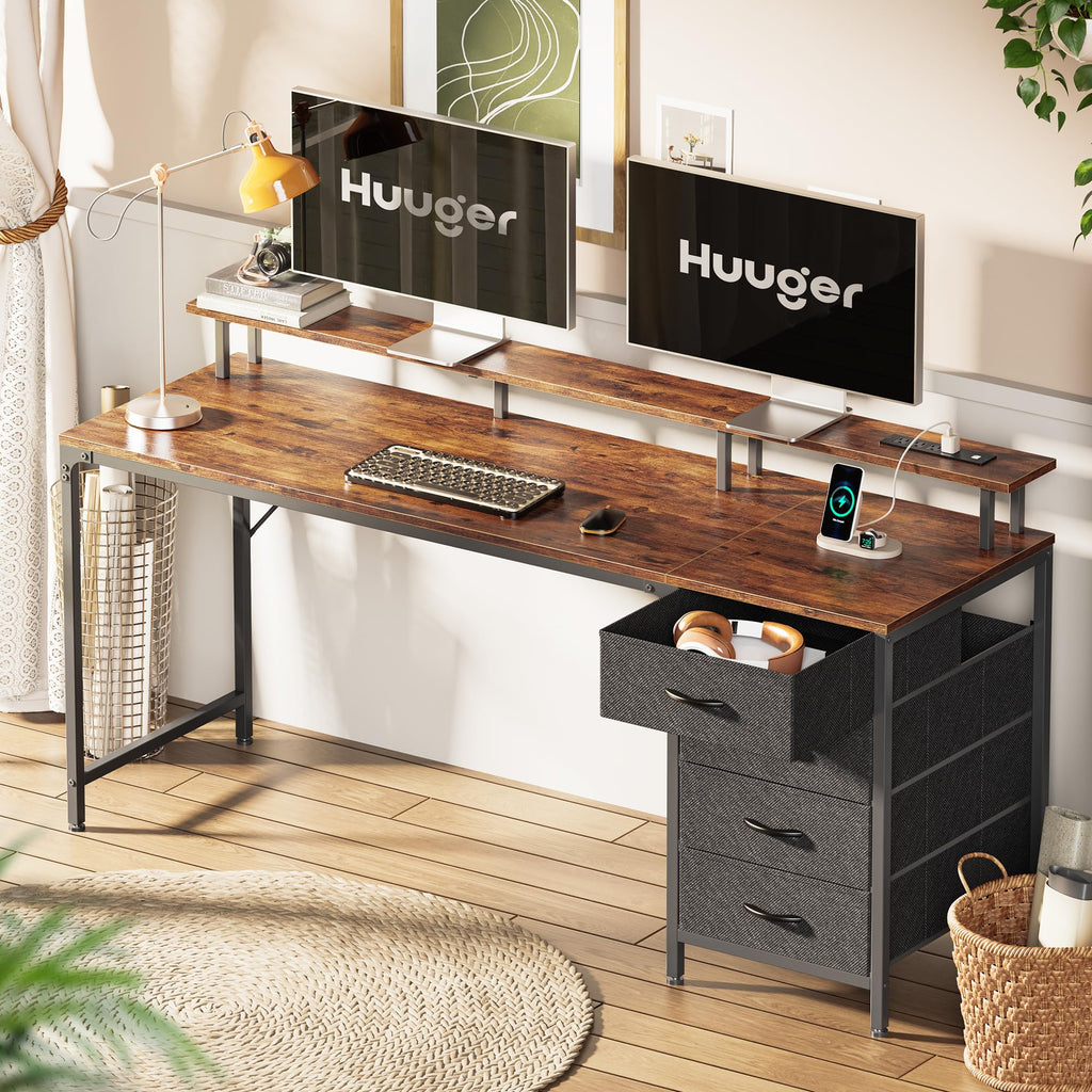 Huuger 47 Inch Computer Desk with Power Outlets and LED Lights, Gaming Desk with 4 Drawers, Office Desk with Monitor Stand, Study Work Home Office, Small Spaces, Black - Flex Gamingproduct_type