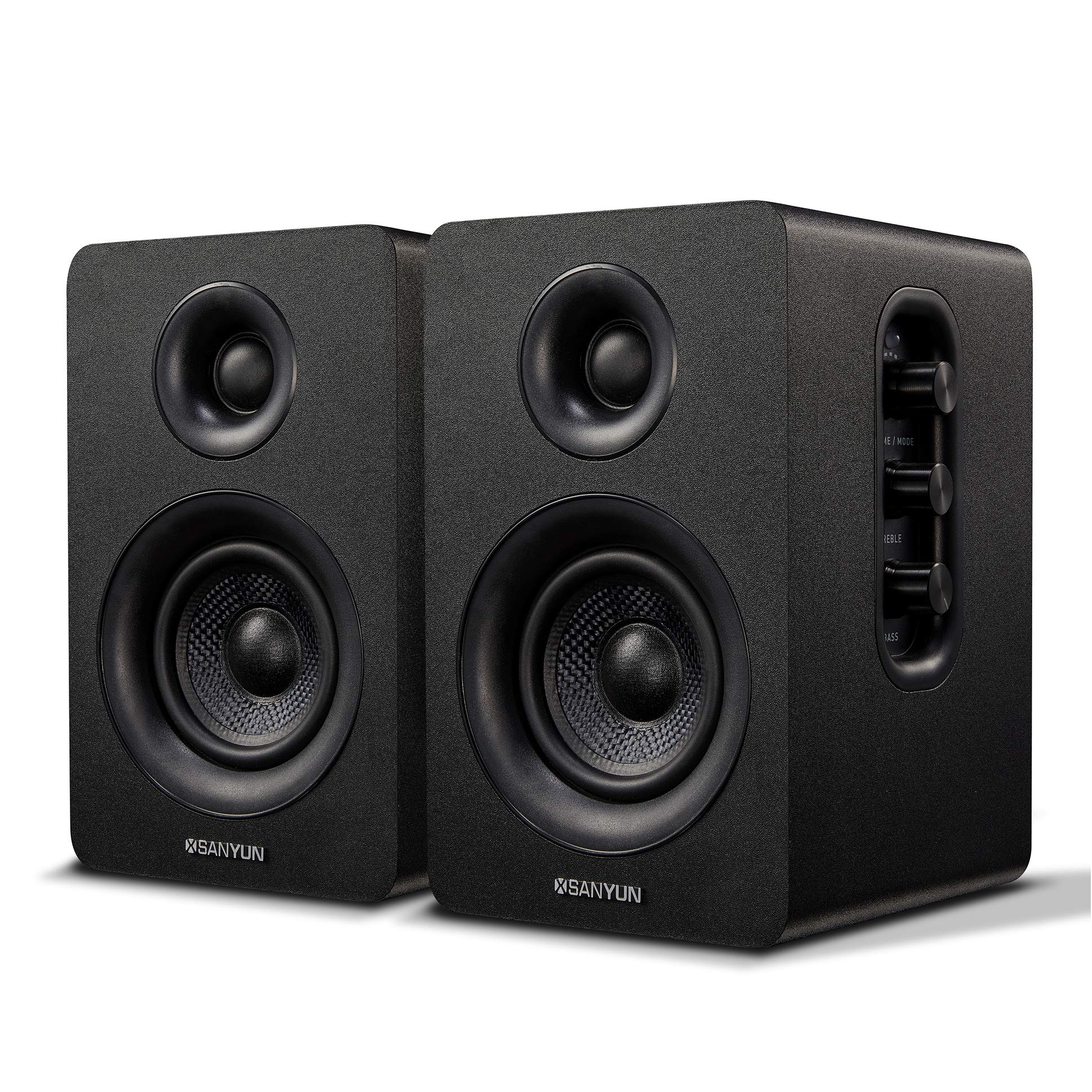 Sanyun SW208 3" Active Bluetooth 5.0 Bookshelf Speakers – 60W Carbon Fiber Speaker Unit - Built-in 24bit DAC - Dynamic 3D Surround Sound – 2.0 Computer PC Monitor Gaming Speakers (Pair, Black) - Flex Gamingproduct_type