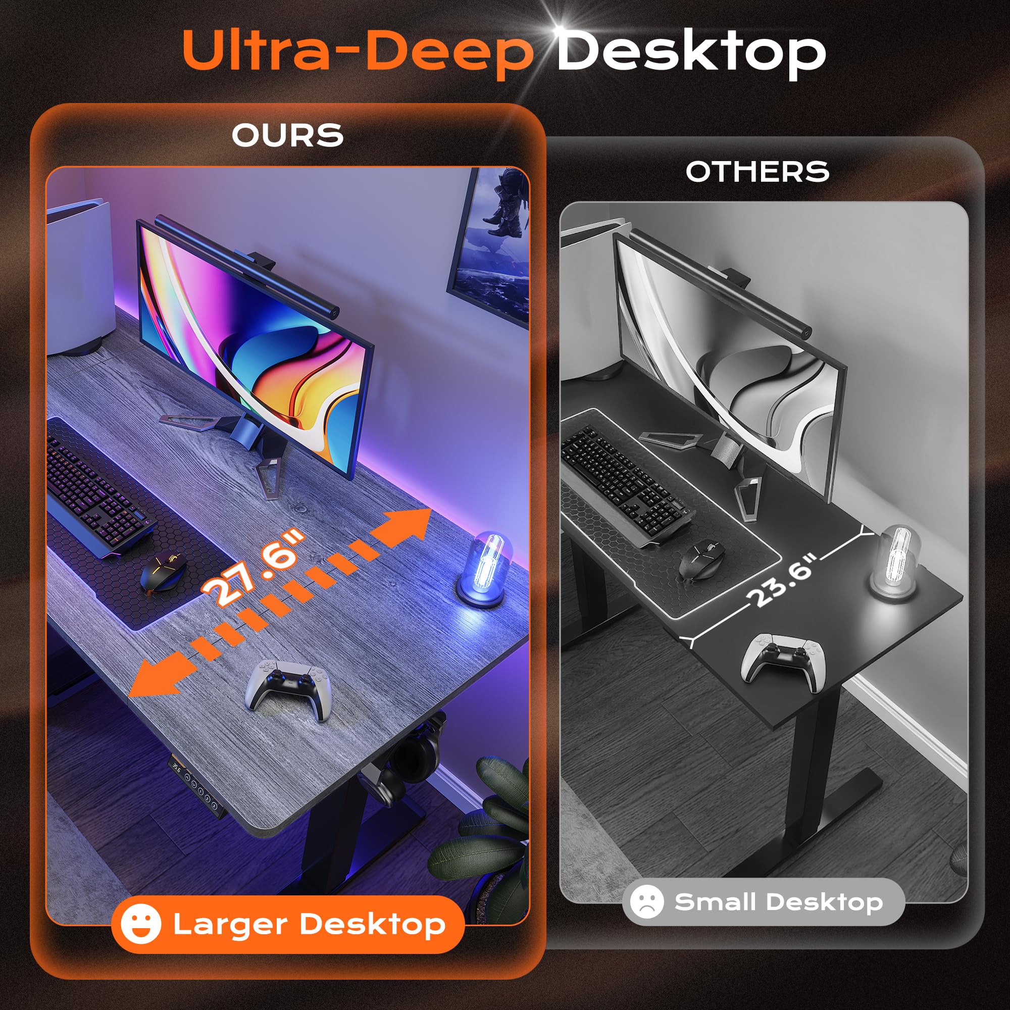 Huuger 55 x 28 Large Electric Standing Desk, Height Adjustable Computer Desk, 27.6" Deep Desktop, Stand up Gaming Office Table with 2 Hooks, 3 Preset Heights, for Home Office, Black - Flex Gamingproduct_type