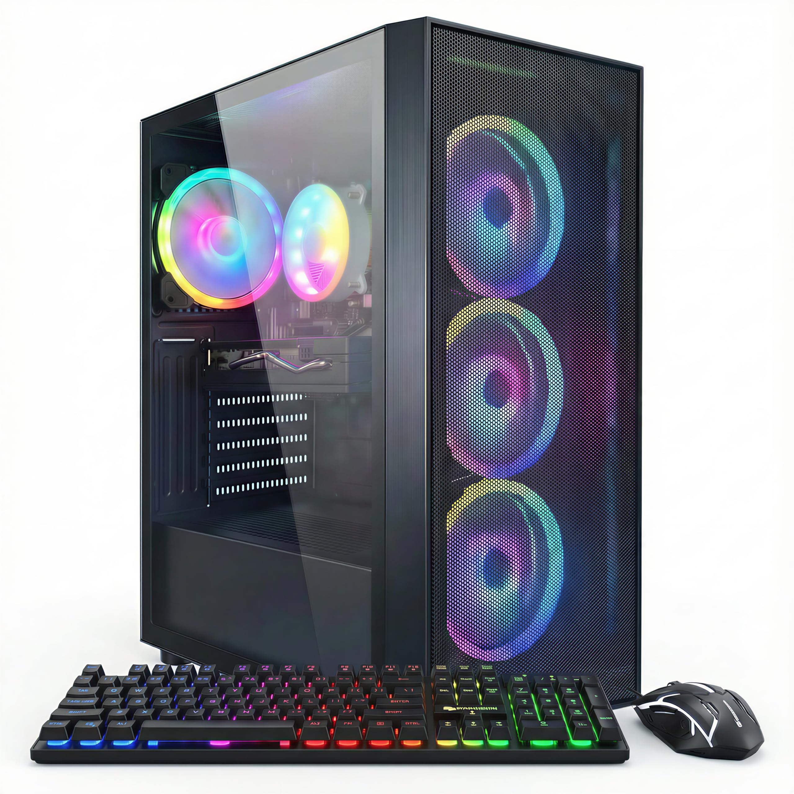 STGAubron Gaming PC Desktop Computer, Intel Core i7 up to 3.9GHz, Radeon RX 580 8G, 16G RAM, 512G SSD, WiFi 6, BT 5.0, RGB Fan x4, Windows 11 Home - Flex Gamingproduct_type