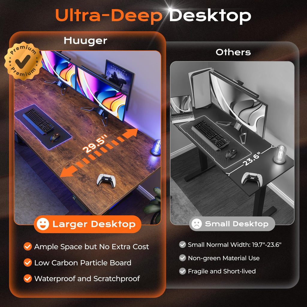 Huuger 55 x 28 Large Electric Standing Desk, Height Adjustable Computer Desk, 27.6" Deep Desktop, Stand up Gaming Office Table with 2 Hooks, 3 Preset Heights, for Home Office, Black - Flex Gamingproduct_type