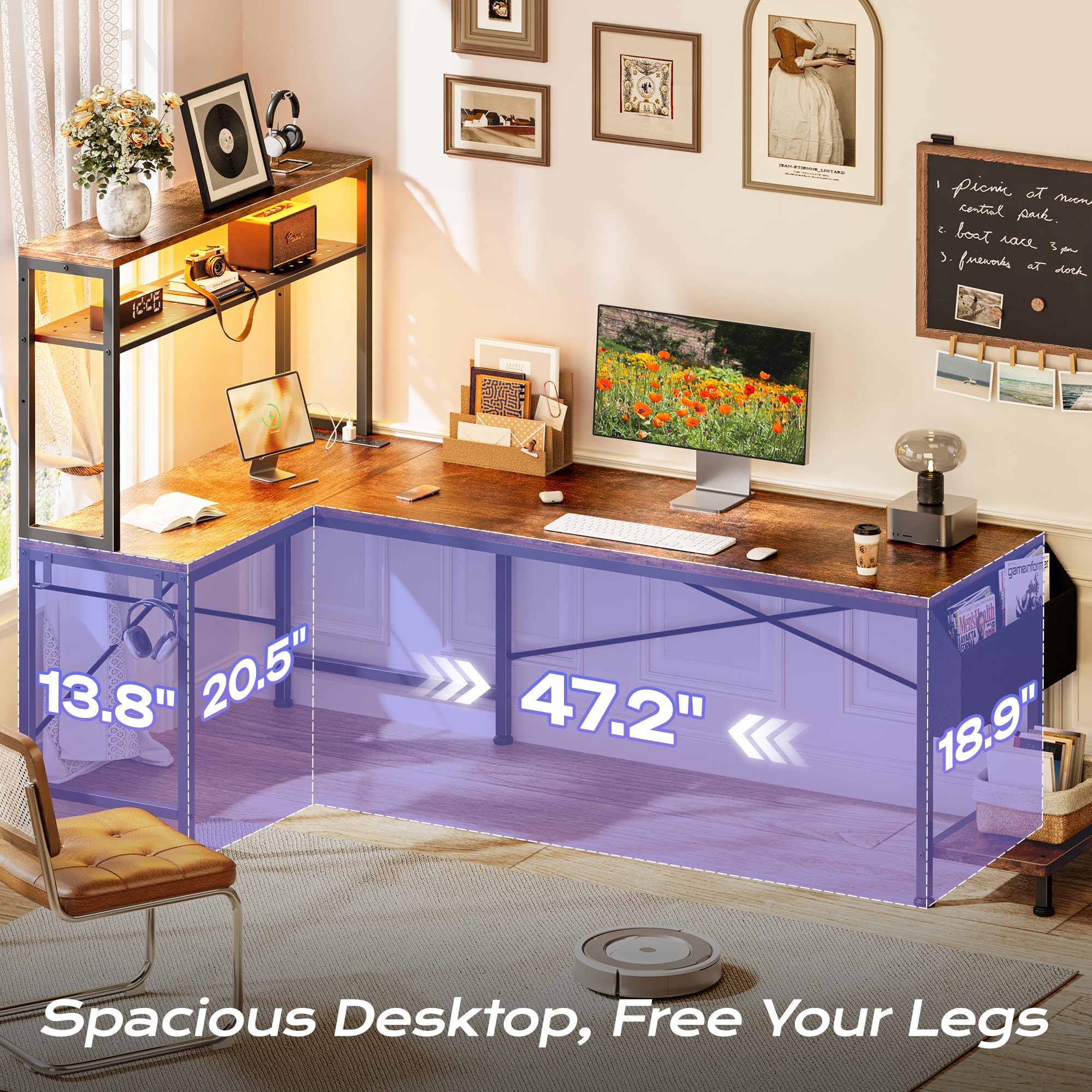 PRAISUN L Shaped Gaming Desk with LED Lights & Power Outlets, Reversible Computer Desk with Storage Shelves & Bag, Large Corner Home Office Desk with Pegboard for Work from Home, Black - Flex Gamingproduct_type