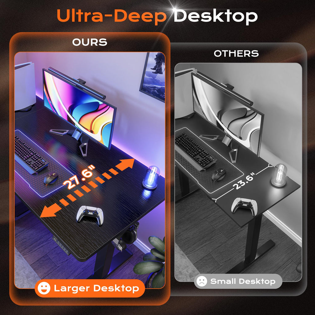 Huuger 55 x 28 Large Electric Standing Desk, Height Adjustable Computer Desk, 27.6" Deep Desktop, Stand up Gaming Office Table with 2 Hooks, 3 Preset Heights, for Home Office, Black - Flex Gamingproduct_type