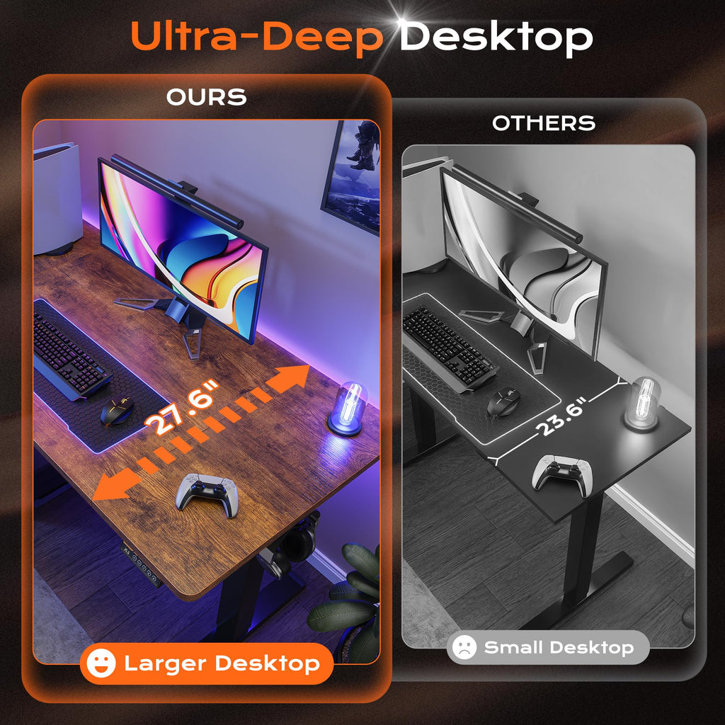 Huuger 55 x 28 Large Electric Standing Desk, Height Adjustable Computer Desk, 27.6" Deep Desktop, Stand up Gaming Office Table with 2 Hooks, 3 Preset Heights, for Home Office, Black - Flex Gamingproduct_type