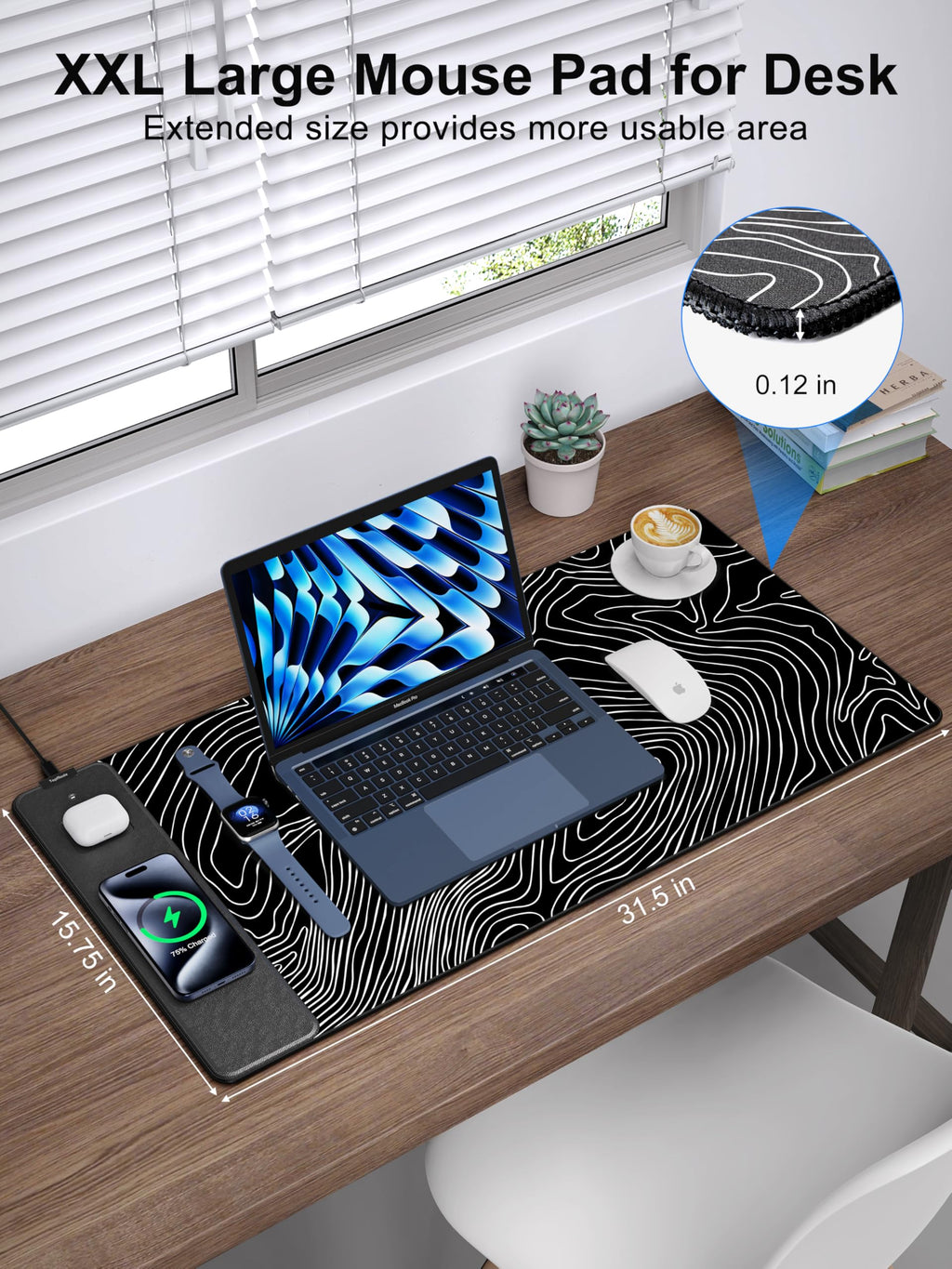 TopMade Wireless Charging RGB Mouse Pad, Waterproof Gaming Desk Mat with 4 Light Modes & 11 RGB Colors, 31.5"x15.75" XXL Large Desk Pad(Includes 20W PD Power Adapter & 6.56ft Woven Cable) - Flex Gamingproduct_type