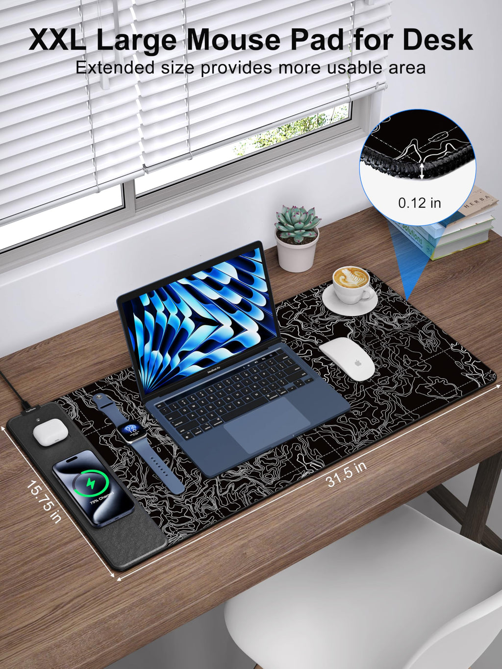 TopMade Wireless Charging RGB Mouse Pad, Waterproof Gaming Desk Mat with 4 Light Modes & 11 RGB Colors, 31.5"x15.75" XXL Large Desk Pad(Includes 20W PD Power Adapter & 6.56ft Woven Cable) - Flex Gamingproduct_type