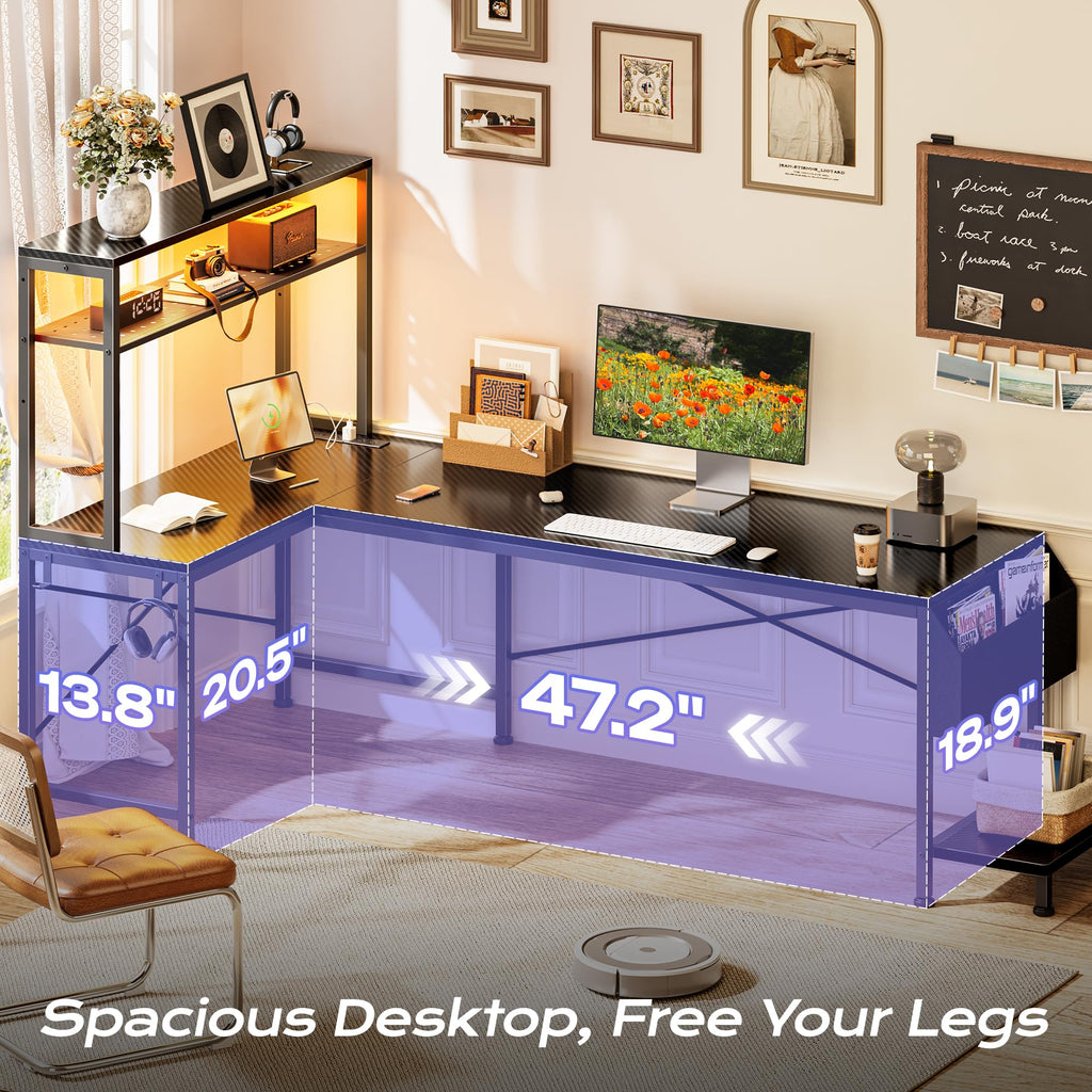 PRAISUN L Shaped Gaming Desk with LED Lights & Power Outlets, Reversible Computer Desk with Storage Shelves & Bag, Large Corner Home Office Desk with Pegboard for Work from Home, Black - Flex Gamingproduct_type