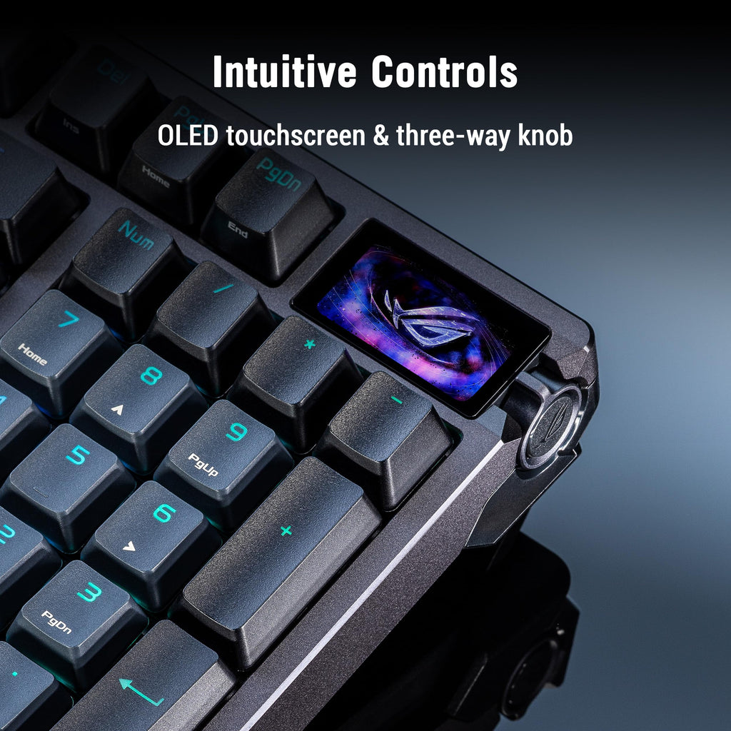 ASUS ROG Azoth Extreme Wireless Mechanical Gaming Keyboard – 75% TKL, ROG NX Storm Clicky Switches, PBT Keycaps, Aluminum Chassis, Carbon Fiber, Gasket Mount, Color OLED Screen, PC/Mac Support - Black - Flex Gamingproduct_type