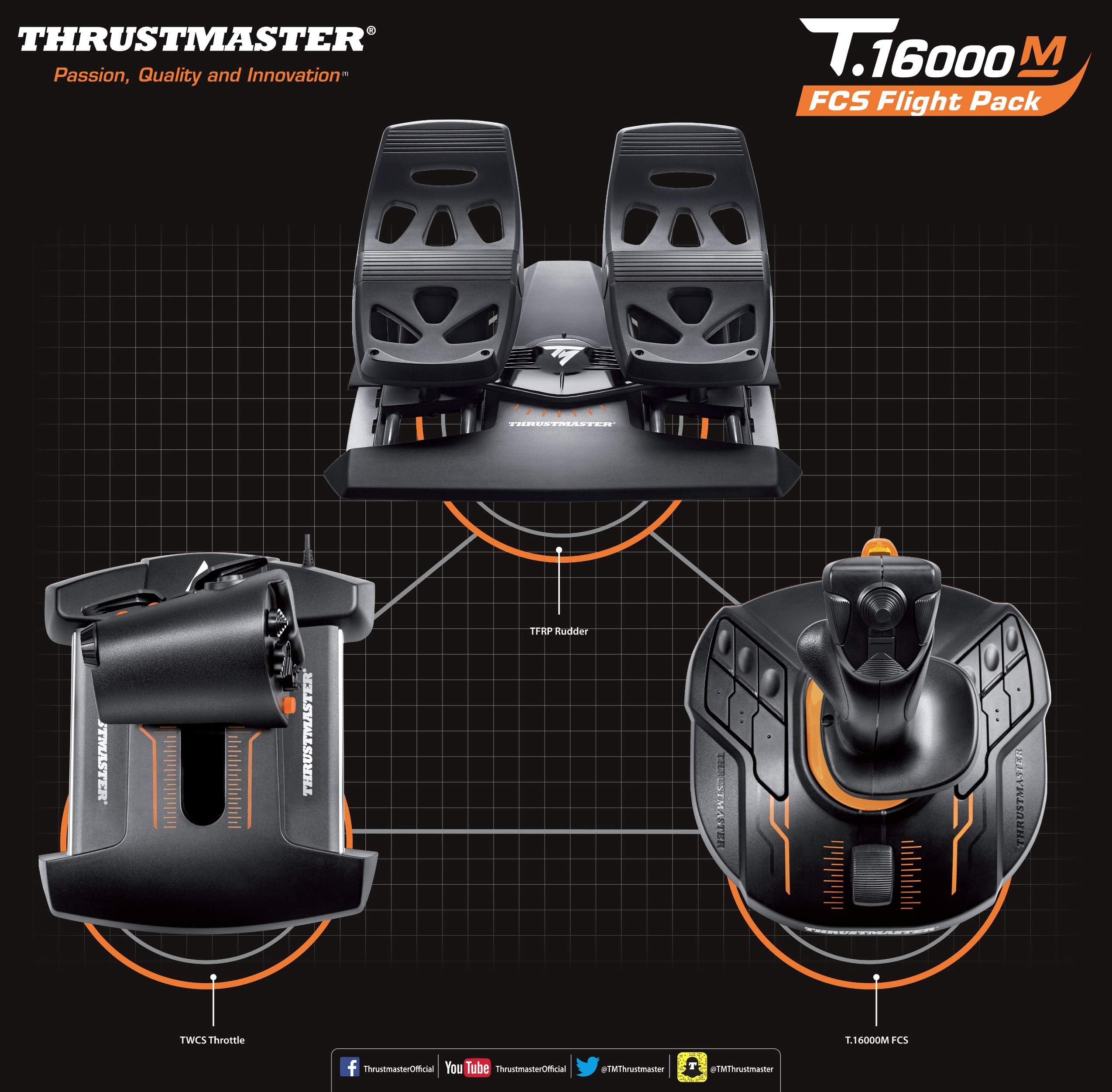 Thrustmaster T16000M FCS Space Sim Duo Combat Flight Sim Joystick - PC | Dual Hall-Effect sticks, 32 programable buttons, weighted bases, 8-way hat switch, 4 axes, twist rudder, integrated throttle - Flex Gamingproduct_type