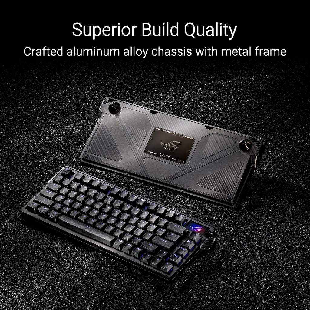 ASUS ROG Azoth Extreme Wireless Mechanical Gaming Keyboard – 75% TKL, ROG NX Storm Clicky Switches, PBT Keycaps, Aluminum Chassis, Carbon Fiber, Gasket Mount, Color OLED Screen, PC/Mac Support - Black - Flex Gamingproduct_type